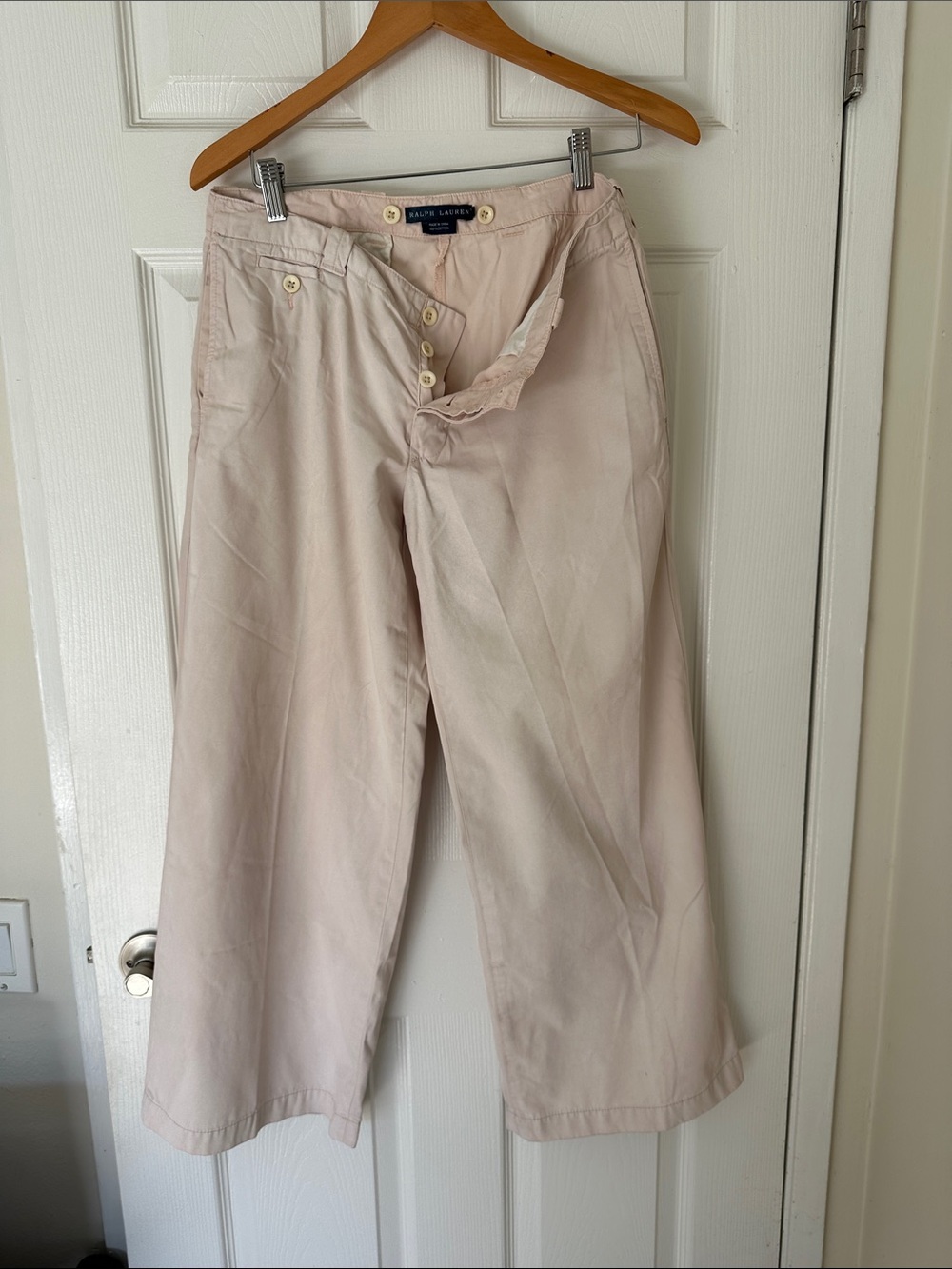 Ralph Lauren Pale Pink Wide-Leg Button-Front Pants